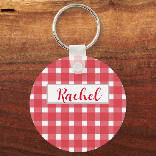 赤白ギンガパーソナライズされたム キーホルダー (正面)