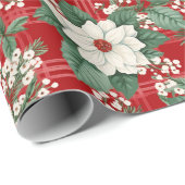赤白ギンガムチェックフローラポインセチア模様 ラッピングペーパー (ロールコーナー)
