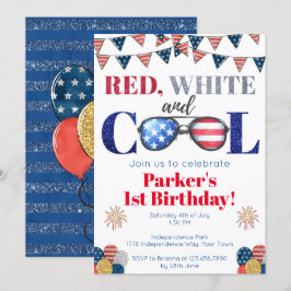 赤白クールな7月4日誕生日 招待状