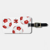 赤白サッカー旅行チームモノグラムの ラゲッジタグ (正面横)
