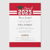 赤白シンプル卒業モダン マグネット招待状 (正面)