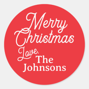 赤白スクリプト名前をカスタムするメリークリスマスラベル ラウンドシール
