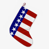 赤白ストライプと青の星と星 スモールクリスマスストッキング (正面 (吊り時))