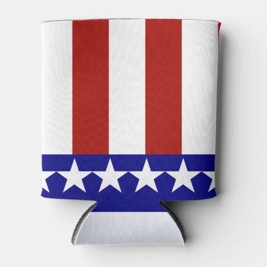 赤白ストライプと青の星と星 缶クーラー (正面)