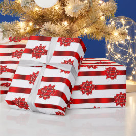 赤白ストライプのクリスマスリボン ラッピングペーパー