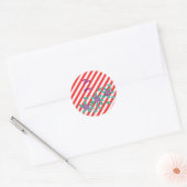 赤白ストライプ花紫色の花ギフトシール ラウンドシール (封筒)