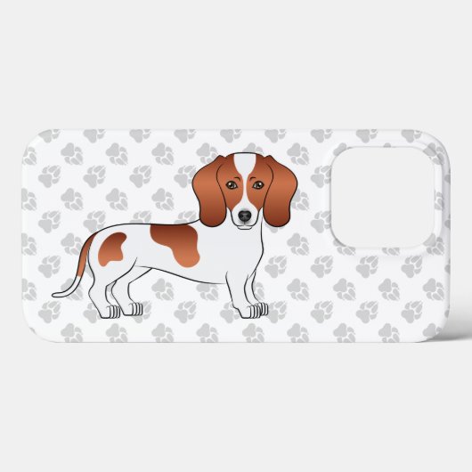 赤白スムースダックスフンドのカートゥーン犬と足跡 Case-Mate iPhoneケース (裏面 (横))