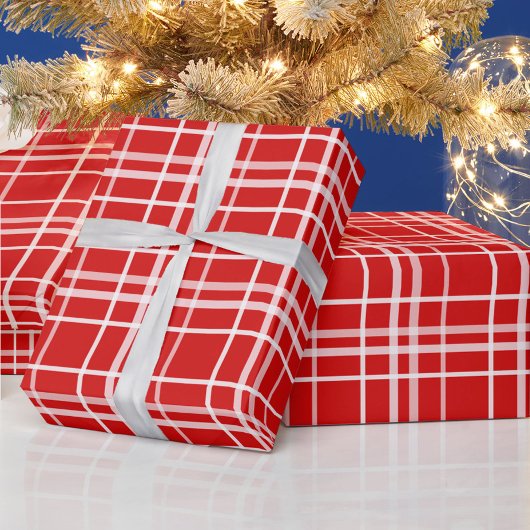 赤白タータンチェック格子模様デザイン ラッピングペーパー