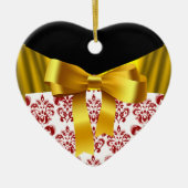 赤白ダエレガントマスク金ゴールドリボンモノグラム セラミックオーナメント (正面)