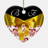 赤白ダエレガントマスク金ゴールドリボンモノグラム セラミックオーナメント (裏面)