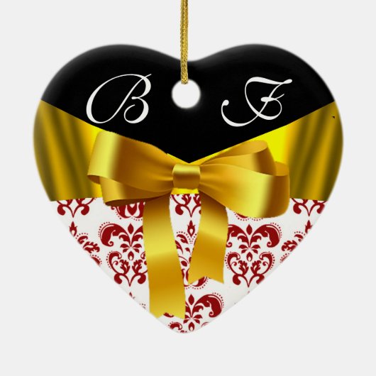 赤白ダエレガントマスク金ゴールドリボンモノグラム セラミックオーナメント (裏面)
