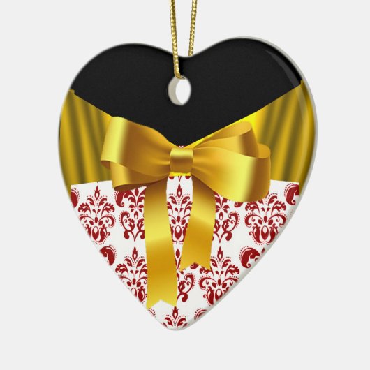 赤白ダエレガントマスク金ゴールドリボンモノグラム セラミックオーナメント (左)