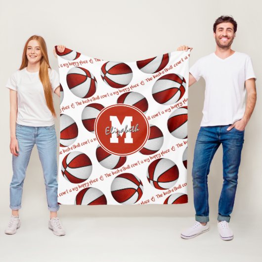 赤白バスケットボールコートは私の幸せな場所だ フリースブランケット (インサイチュ)