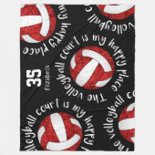 赤白バレーボールのコートは私の幸せな場所だ フリースブランケット (正面)