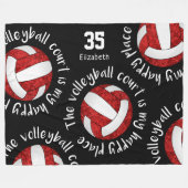 赤白バレーボールのコートは私の幸せな場所だ フリースブランケット (正面(横))