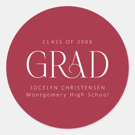赤白パーソナライズされたモダン卒業 ラウンドシール (正面)