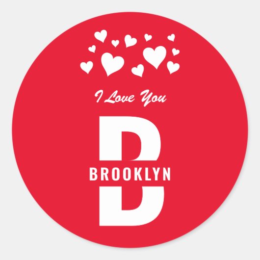 赤白ヒップスター モノグラム バレンタインデーおめでとう ラウンドシール (正面)