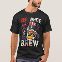 赤白ビール面白い愛国バイカーチシャツ