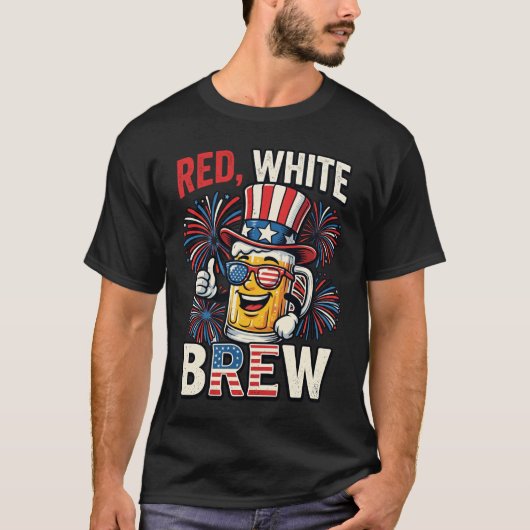 赤白ビール面白い愛国バイカーチシャツ Tシャツ (正面)
