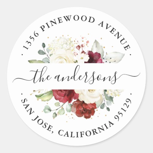 赤白フローラアドレス封筒用シールシール ラウンドシール (正面)