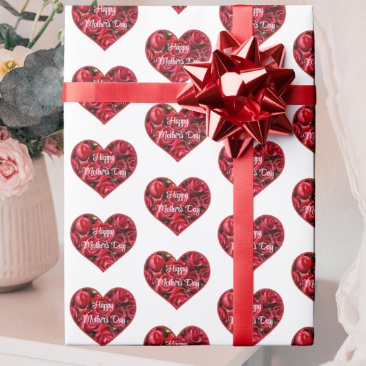 赤白フローラモダンエレガントハッピーマザーズ ラッピングペーパー
