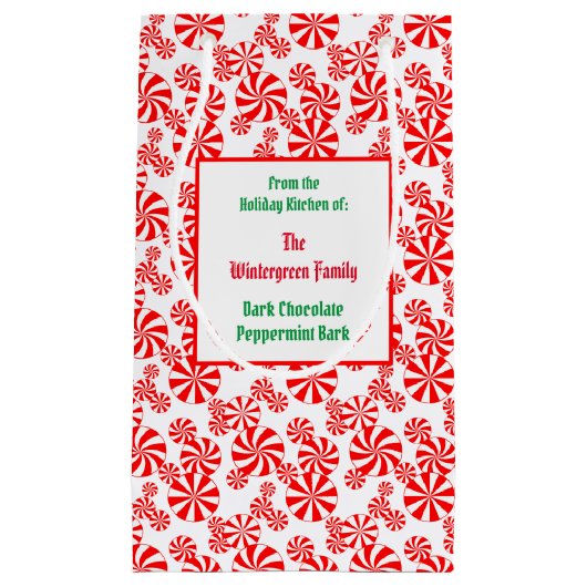 赤白ペパーミントキャンディーパターン編集可能 スモールペーパーバッグ (正面)