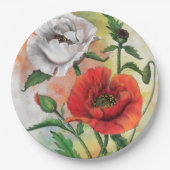 赤白ポピー紙プレート花 ペーパープレート (正面)