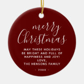 赤白ミニマルは聖降誕祭の脚本を祝う セラミックオーナメント (正面)