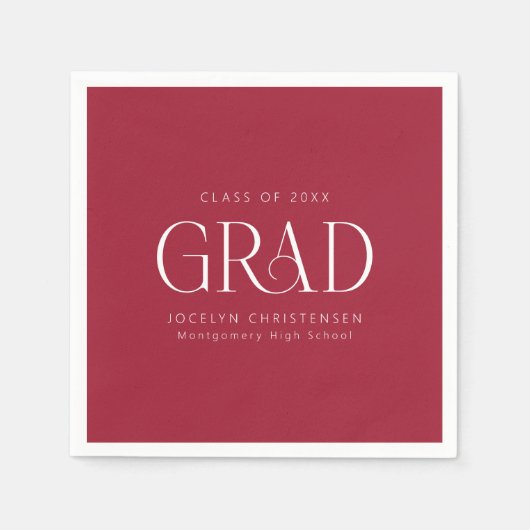 赤白ミニマルパーソナライズされたリストグラードパーティー スタンダードカクテルナプキン (正面)