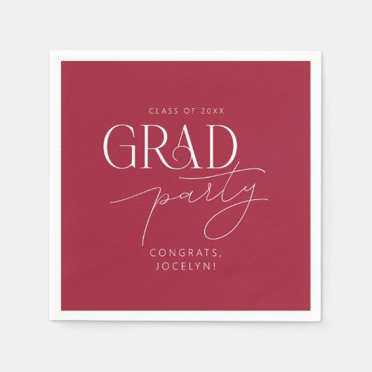 赤白ミニマルパーソナライズされたリストグラードパーティー スタンダードカクテルナプキン (正面)