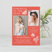 赤白モダン蝶の写真卒業パーティー 招待状 (スタンド正面)