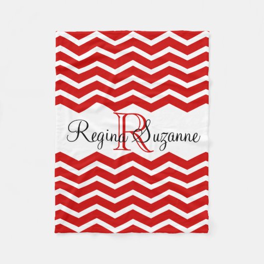 赤白モノグラム名Keepsake Chevron フリースブランケット (正面)