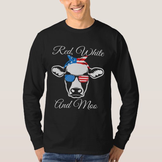 赤白モー愛国牛アメリカ国旗Ju4日 Tシャツ (正面)