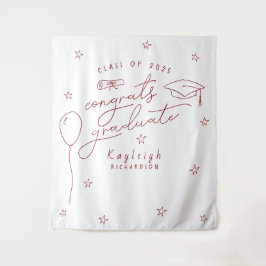 赤白レトロ卒業写真の背景 タペストリー