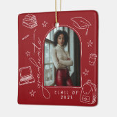 赤白レトロ手描き写真卒業 セラミックオーナメント (左)