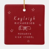 赤白レトロ手描き写真卒業 セラミックオーナメント (裏面)