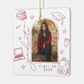 赤白レトロ手描き写真卒業 セラミックオーナメント (左)