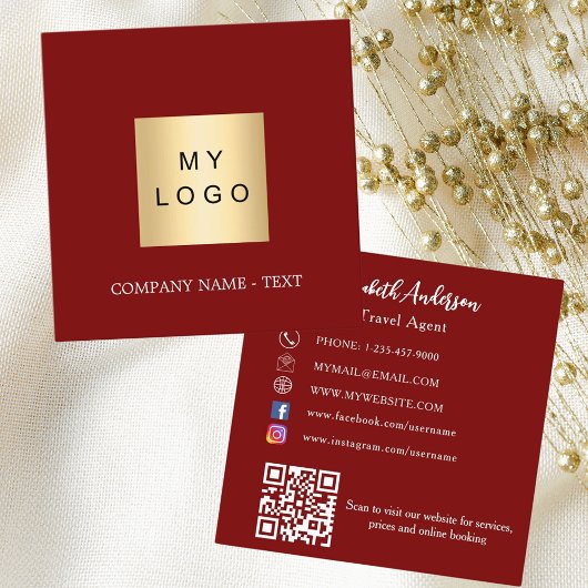 赤白ロゴQRコードSNS スクエア名刺