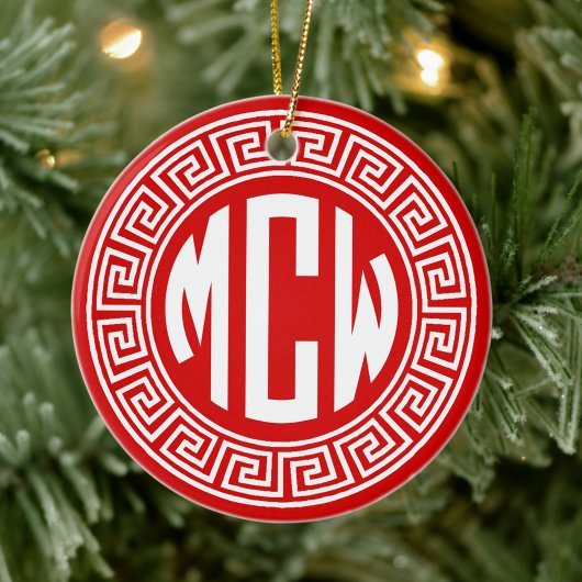 赤白丸モノグラムフォントギリシャ鍵枠 セラミックオーナメント