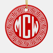 赤白丸モノグラムフォントギリシャ鍵枠 セラミックオーナメント (正面)