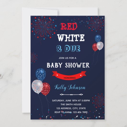 赤白出産前祝い 招待状 (正面)