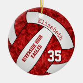 赤白女子バレーボールチームのカラー セラミックオーナメント (正面)