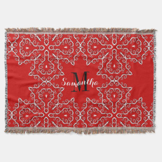 赤白幾何学メープル織ブランケット スローブランケット