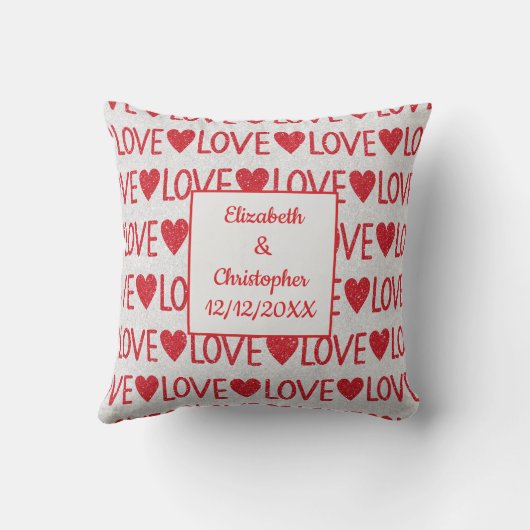 赤白恋のハート結婚の日付 クッション (裏面)