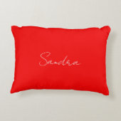 赤白手書きミニマリストあなたの名前 アクセントクッション (裏面)