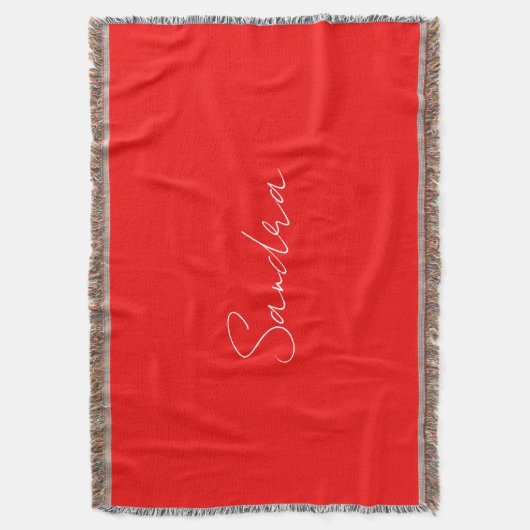 赤白手書きミニマリストあなたの名前 スローブランケット (正面縦)
