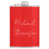 赤白手書きミニマリストあなたの名前 フラスク (正面)