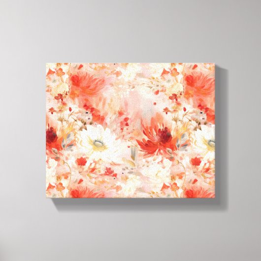 赤白抽象芸術絵を描の花柄 キャンバスプリント (正面)