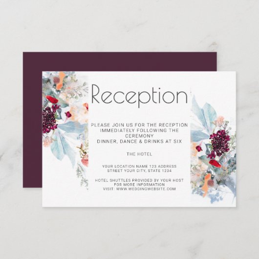 赤白橙色フローラエレガント披露宴 招待状 (正面/裏面)