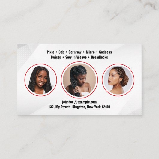 赤白毛編みヘアブレイダー編み込みサロン 名刺 (裏面)